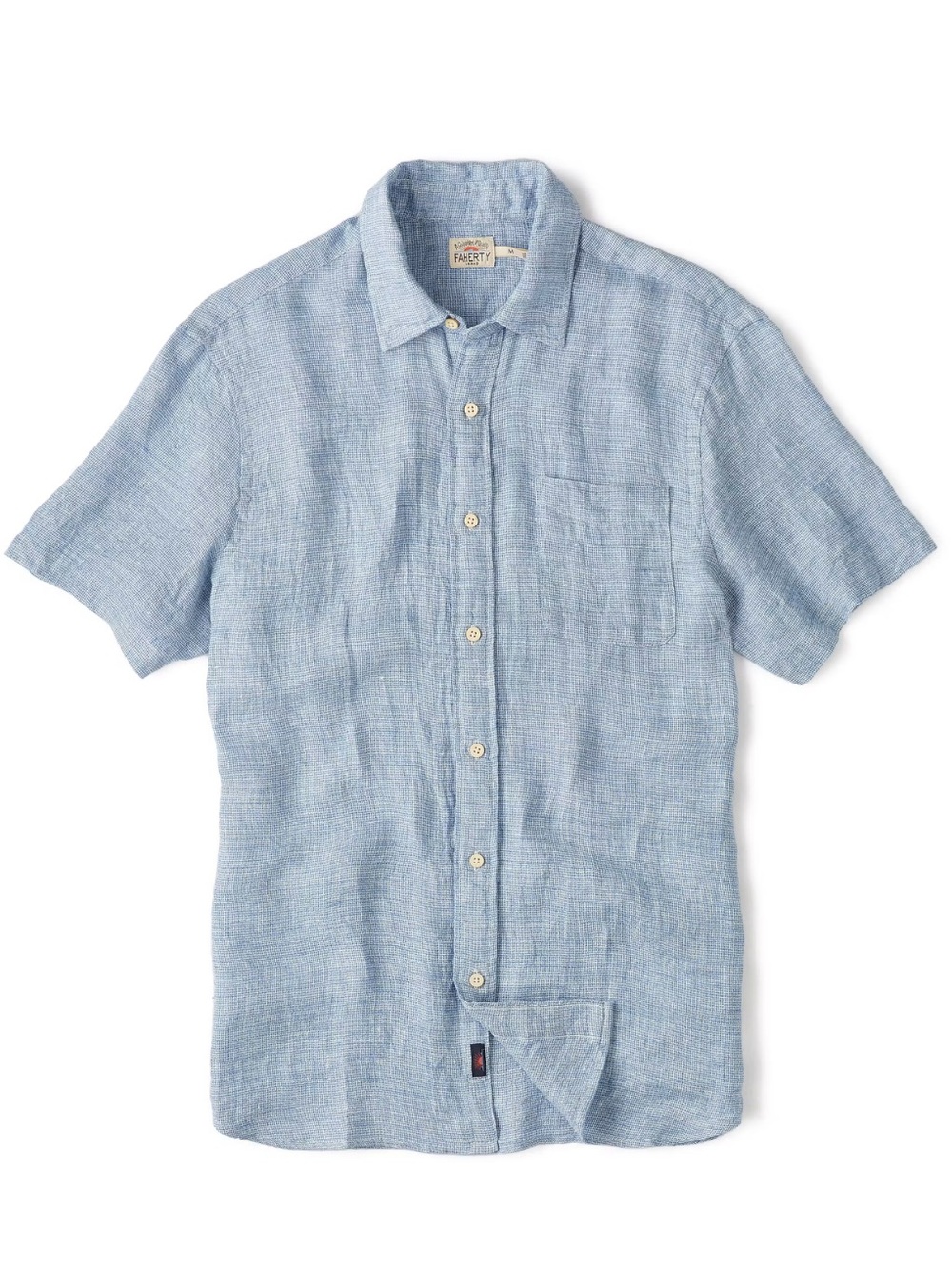 NWT Faherty Mens SS Palma Linen Short Sleeve Shirt Blue Basket Weave Size Medium